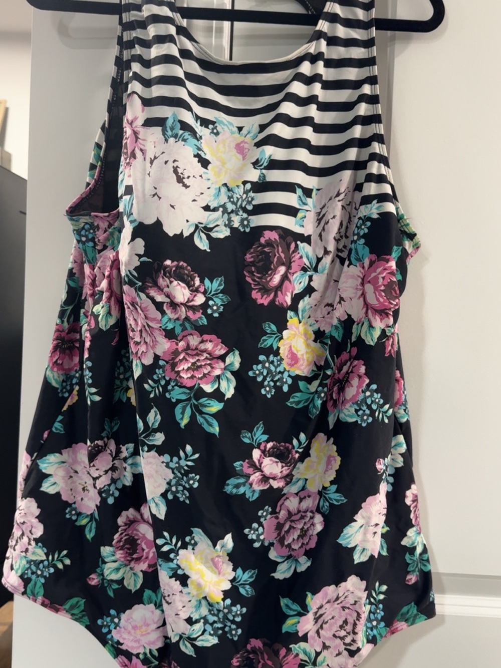 torrid Black Floral Tank with Pink & Teal Blooms